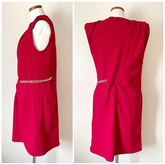 The Kooples Red Sleeveless draped Dress with Epaulettes and Chain detail sz 3 - Picture 5 of 9